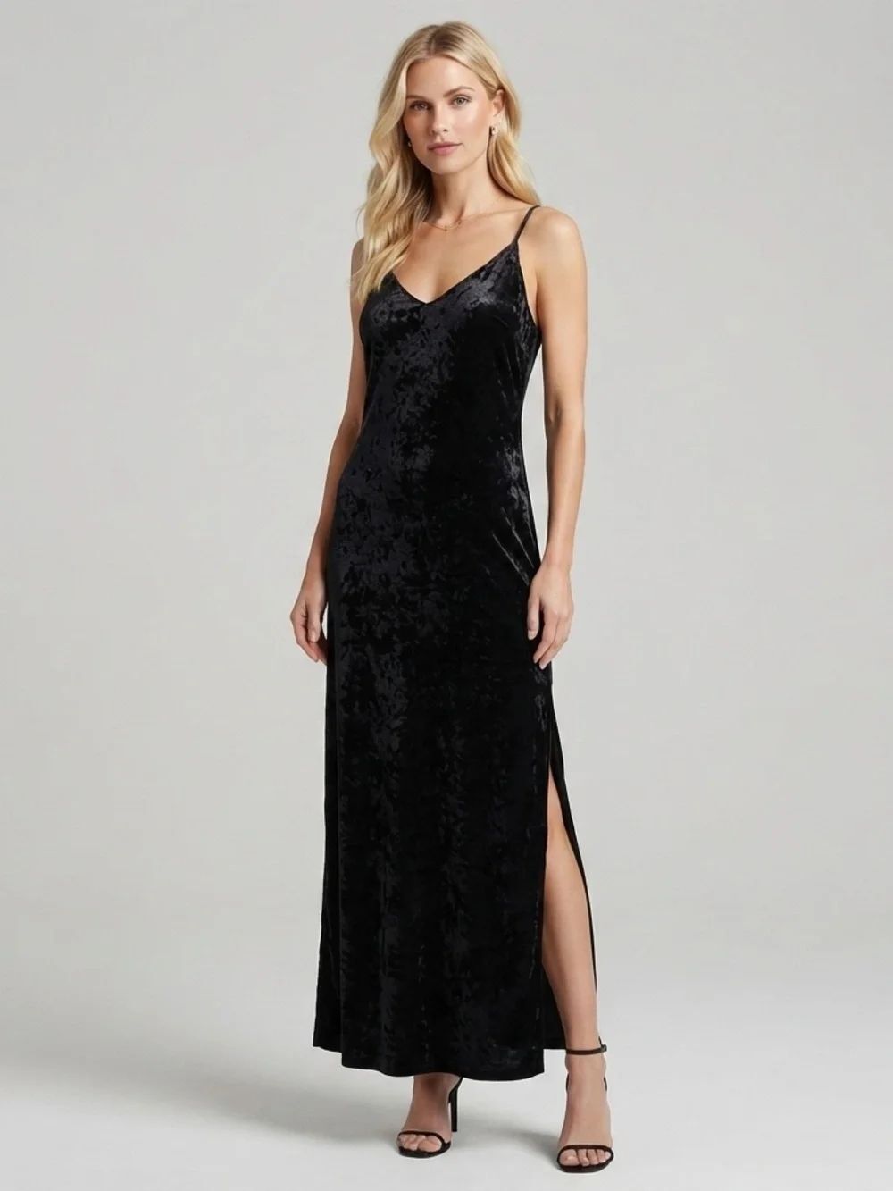 Old Navy Velvet Slip Dress with Side Slit Midnight Blue Size Large